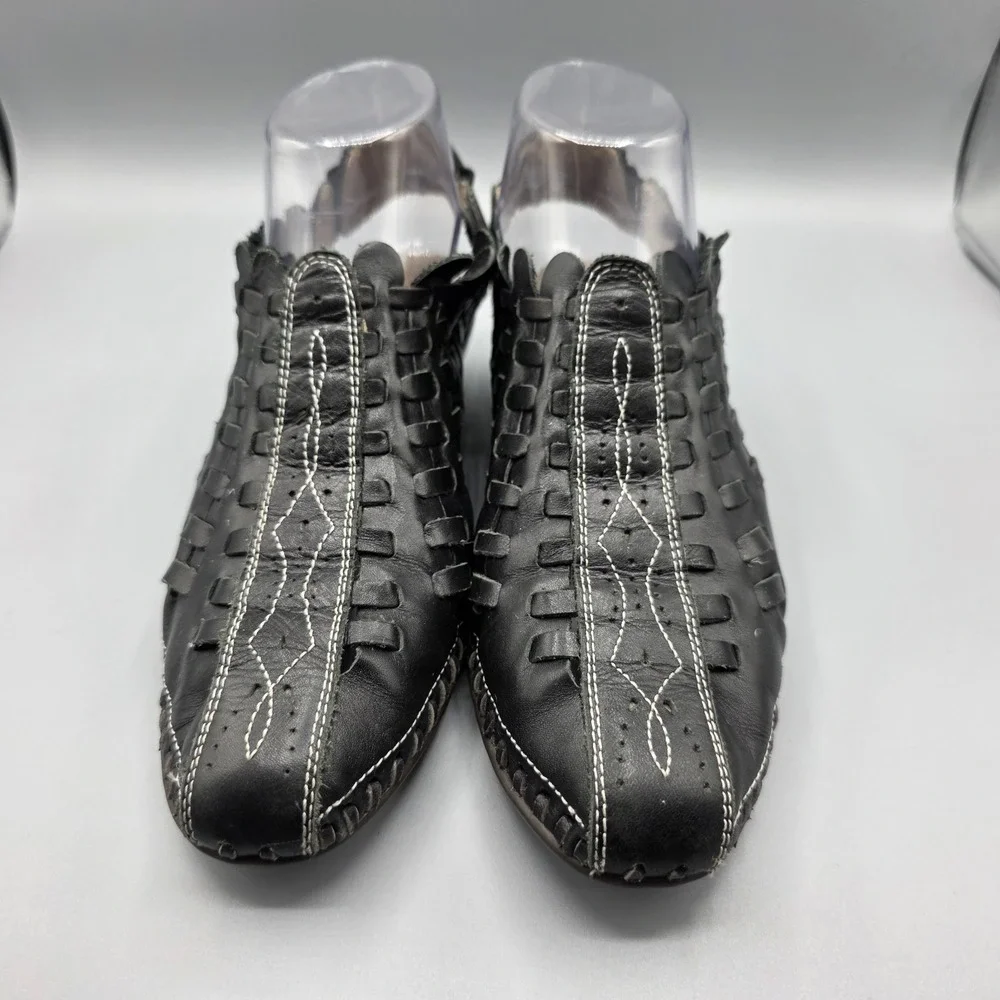 Pikolinos Romana Shoes Womens 38 Black Leather Slingback Sandal Wedge Heel Woven
